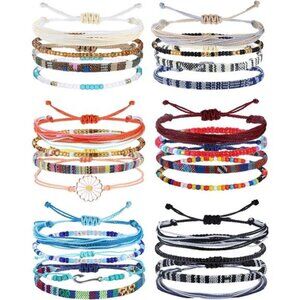 24 Pieces Waterproof String Bracelets for Women Surfer Wave Boho